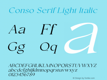 ConsoSerif-LightItalic Version 1.000;hotconv 1.0.109;makeotfexe 2.5.65596图片样张