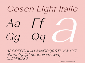 Cosen-LightItalic Version 1.000;hotconv 1.0.109;makeotfexe 2.5.65596图片样张