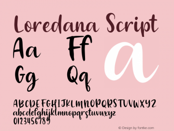 Loredana Script Version 1.000;PS 001.000;hotconv 1.0.88;makeotf.lib2.5.64775图片样张