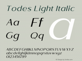 Todes Light Italic Version 1.000;PS 001.000;hotconv 1.0.88;makeotf.lib2.5.64775图片样张