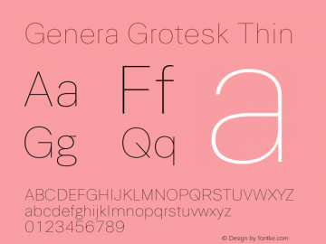 Genera Grotesk Thin Version 1.000;October 17, 2022;FontCreator 14.0.0.2883 64-bit图片样张