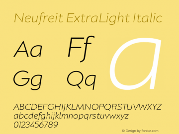 Neufreit ExtraLight Italic Version 1.000;hotconv 1.0.109;makeotfexe 2.5.65596图片样张