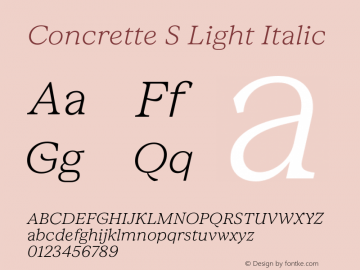 Concrette S Light Italic Version 1.000;Glyphs 3.2 (3236)图片样张