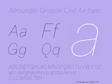 Allrounder Grotesk Cnd Air Italic Version 1.000图片样张