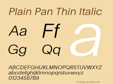 Plain Pan Thin Italic Version 1.005; build 0005图片样张