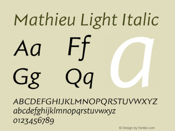 Mathieu Light Italic Version 1.000;Glyphs 3.2 (3237)图片样张