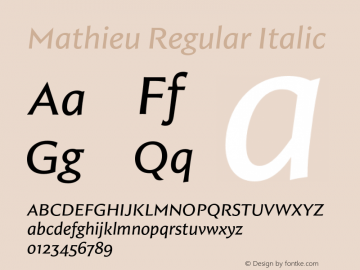 Mathieu Regular Italic Version 1.000;Glyphs 3.2 (3237)图片样张
