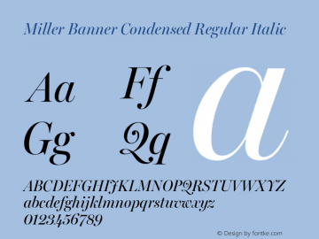 Miller Banner Condensed Regular Italic Version 2.000;Glyphs 3.2 (3241)图片样张
