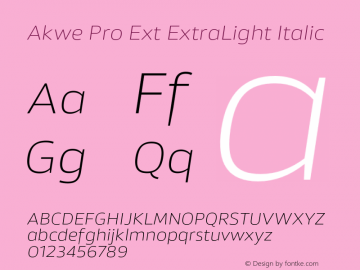 Akwe Pro Ext ExtraLight Italic Version 1.000;PS 001.000;hotconv 1.0.88;makeotf.lib2.5.64775图片样张