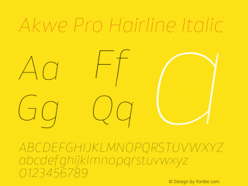 Akwe Pro Hairline Italic Version 1.000;PS 001.000;hotconv 1.0.88;makeotf.lib2.5.64775图片样张