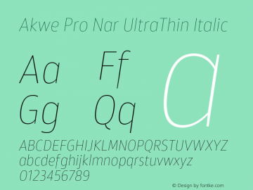 Akwe Pro Nar UltraThin Italic Version 1.000;PS 001.000;hotconv 1.0.88;makeotf.lib2.5.64775图片样张