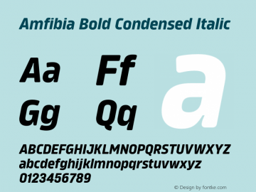 Amfibia Bold Condensed Italic Version 1.000;PS 001.000;hotconv 1.0.88;makeotf.lib2.5.64775图片样张