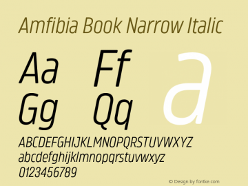 Amfibia Book Narrow Italic Version 1.000;PS 001.000;hotconv 1.0.88;makeotf.lib2.5.64775图片样张