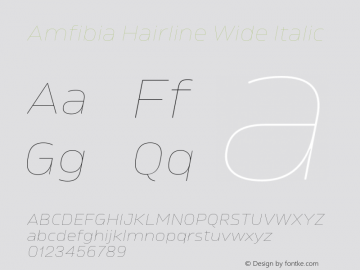 Amfibia Hairline Wide Italic Version 1.000;PS 001.000;hotconv 1.0.88;makeotf.lib2.5.64775图片样张