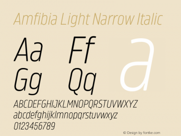 Amfibia Light Narrow Italic Version 1.000;PS 001.000;hotconv 1.0.88;makeotf.lib2.5.64775图片样张