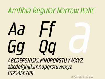 Amfibia Regular Narrow Italic Version 1.000;PS 001.000;hotconv 1.0.88;makeotf.lib2.5.64775图片样张