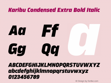 Karibu Condensed Extra Bold Italic Version 1.000;PS 001.000;hotconv 1.0.88;makeotf.lib2.5.64775图片样张