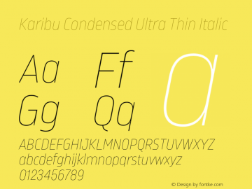 Karibu Condensed Ultra Thin Italic Version 1.000;PS 001.000;hotconv 1.0.88;makeotf.lib2.5.64775图片样张