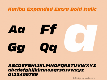 Karibu Expanded Extra Bold Italic Version 1.000;PS 001.000;hotconv 1.0.88;makeotf.lib2.5.64775图片样张