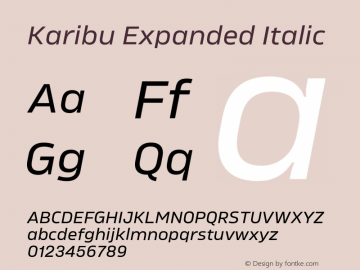 Karibu Expanded Regular Italic Version 1.000;PS 001.000;hotconv 1.0.88;makeotf.lib2.5.64775图片样张