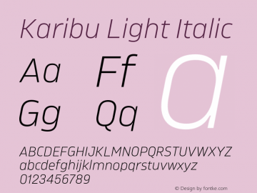 Karibu Light Italic Version 1.000;PS 001.000;hotconv 1.0.88;makeotf.lib2.5.64775图片样张