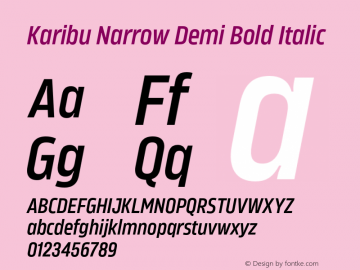 Karibu Narrow Demi Bold Italic Version 1.000;PS 001.000;hotconv 1.0.88;makeotf.lib2.5.64775图片样张