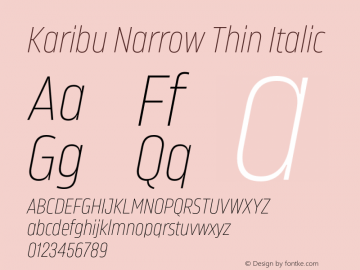 Karibu Narrow Thin Italic Version 1.000;PS 001.000;hotconv 1.0.88;makeotf.lib2.5.64775图片样张