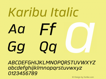 Karibu Regular Italic Version 1.000;PS 001.000;hotconv 1.0.88;makeotf.lib2.5.64775图片样张