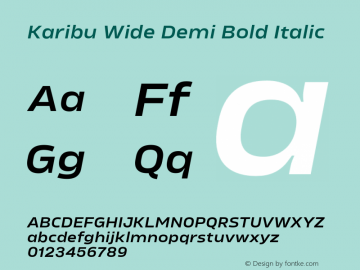 Karibu Wide Demi Bold Italic Version 1.000;PS 001.000;hotconv 1.0.88;makeotf.lib2.5.64775图片样张