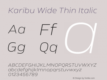 Karibu Wide Thin Italic Version 1.000;PS 001.000;hotconv 1.0.88;makeotf.lib2.5.64775图片样张