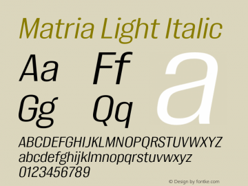 Matria Light Italic Version 1.001图片样张