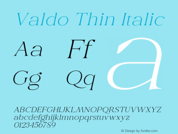 Valdo-ThinItalic Version 1.000;hotconv 1.0.109;makeotfexe 2.5.65596图片样张