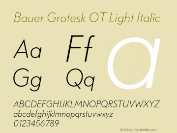 Bauer Grotesk OT Light Italic Version 7.700, build 1040, FoPs, FL 5.04图片样张