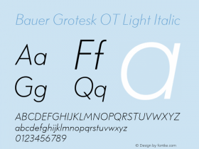 Bauer Grotesk OT Light Italic Version 7.700, build 1040, FoPs, FL 5.04图片样张