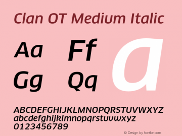 Clan OT Medium Italic Version 7.600, build 1030, FoPs, FL 5.04图片样张