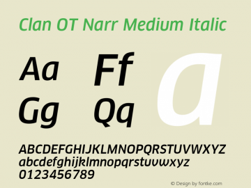 Clan OT Narr Medium Italic Version 7.600, build 1030, FoPs, FL 5.04图片样张