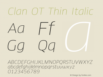 Clan OT Thin Italic Version 7.600, build 1030, FoPs, FL 5.04图片样张