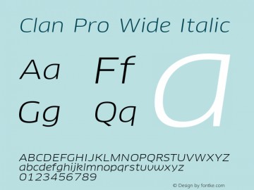 Clan Pro Wide Italic Version 7.600, build 1030, FoPs, FL 5.04图片样张