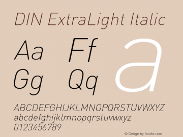 DIN ExtraLight Italic Version 8.00图片样张