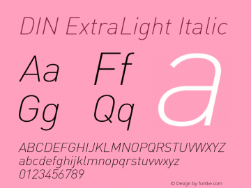 DIN ExtraLight Italic Version 8.00图片样张