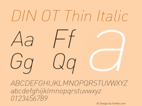 DIN OT Thin Italic Version 7.601, build 1030, FoPs, FL 5.04图片样张