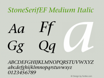 StoneSerifEF Medium Italic 001.000 Font Sample