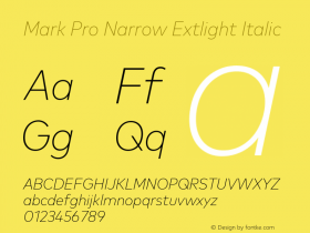 Mark Pro Narrow Extlight Italic Version 7.60图片样张