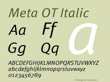 Meta OT Italic Version 7.600, build 1027, FoPs, FL 5.04图片样张