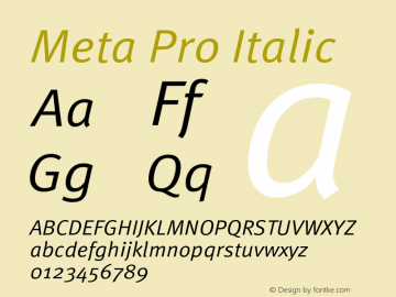 Meta Pro Italic Version 7.600, build 1027, FoPs, FL 5.04图片样张
