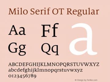 Milo Serif OT Version 7.600, build 1028, FoPs, FL 5.04图片样张