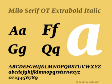 Milo Serif OT Extrabold Italic Version 7.600, build 1028, FoPs, FL 5.04图片样张