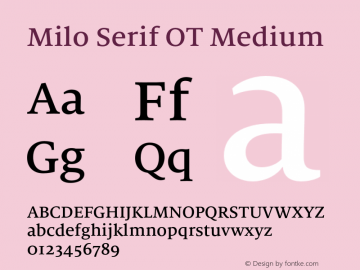 Milo Serif OT Medium Version 7.600, build 1028, FoPs, FL 5.04图片样张