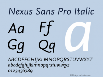Nexus Sans Pro Italic Version 7.600, build 1027, FoPs, FL 5.04图片样张