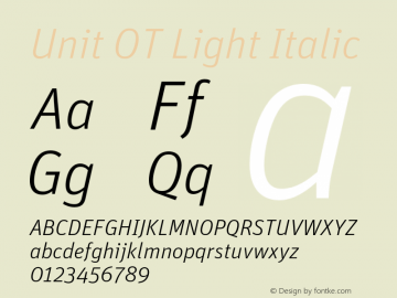 Unit OT Light Italic Version 7.600, build 1027, FoPs, FL 5.04图片样张